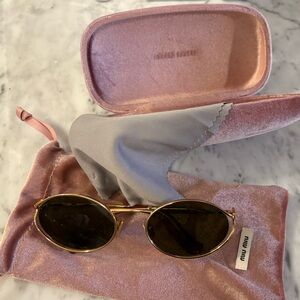 Miu Miu Gold Sunglasses with Pink Velvet Case